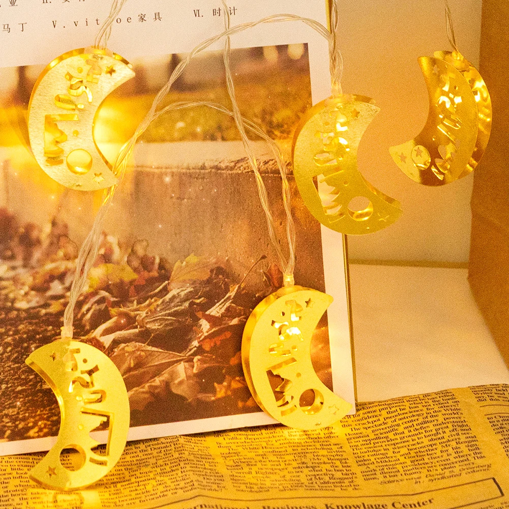 

10 LED Hollow Moon String Lights Festival Lamps Ramadan Eid Mubarak Ornaments LED Night Light Bedroom Lamp Decor