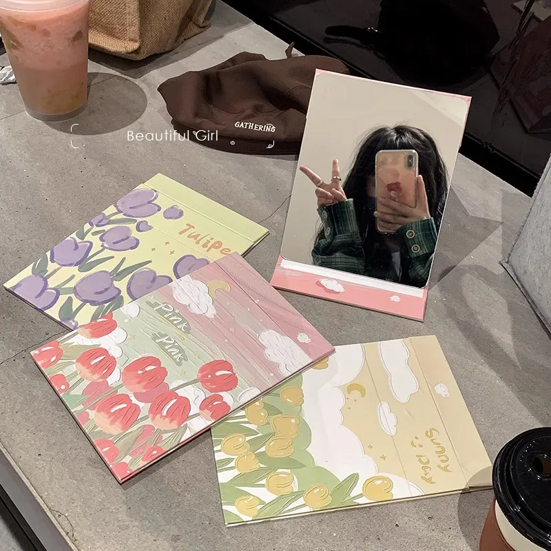 

Standing Desktop Mirror Carrying Portable Cartoon Makeup Mirror Hand Held Mirror Square Folding Mirror
