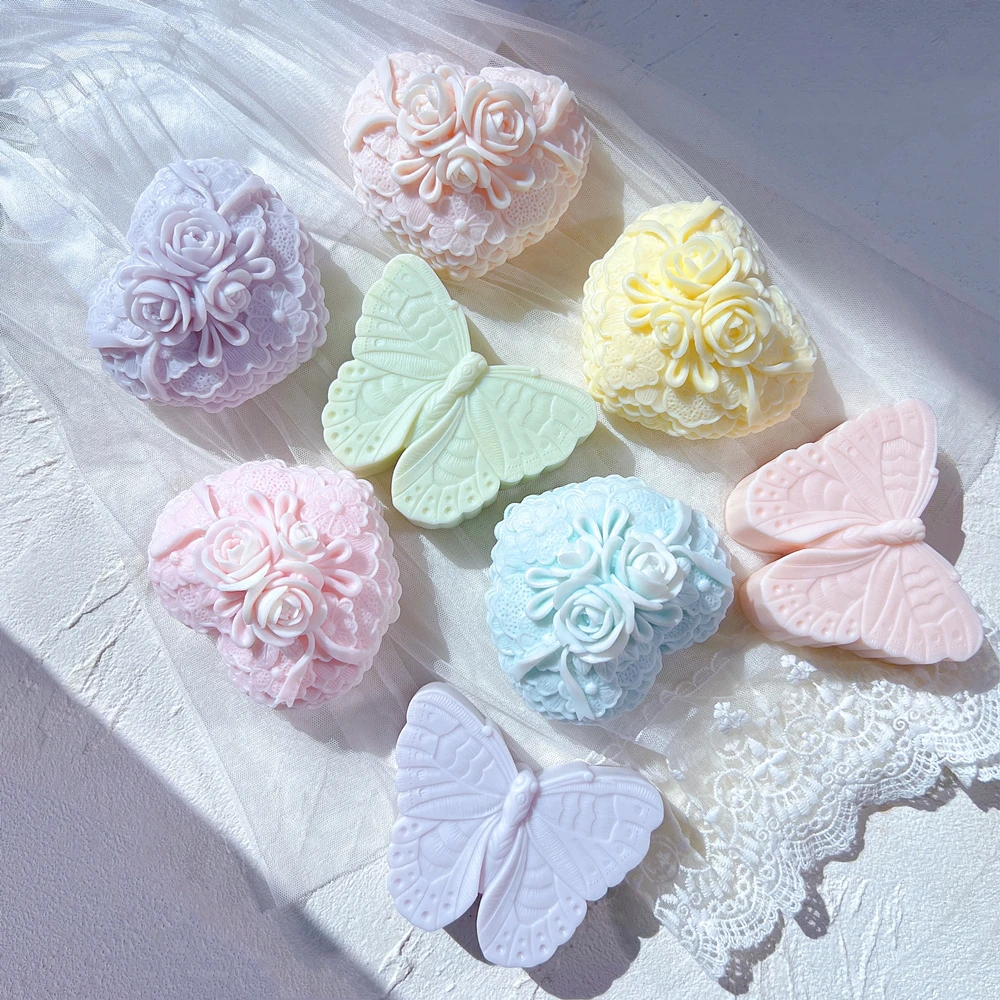 Силиконовая кружевная форма в виде Розы сердца свечи идеи для подарка на День