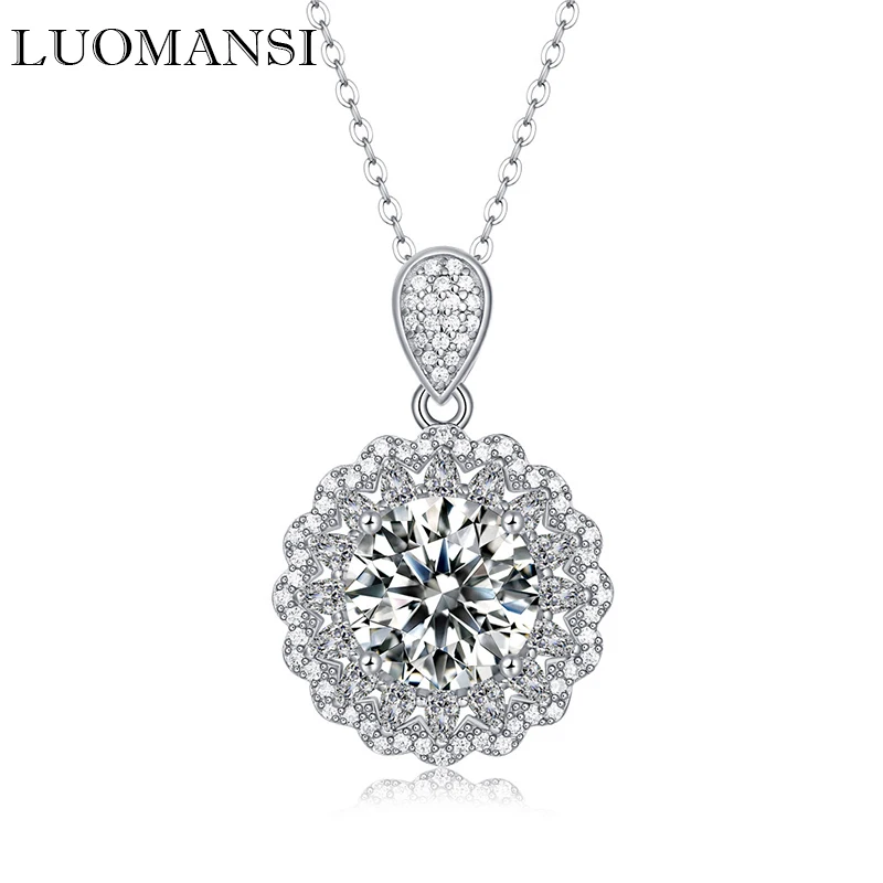 

Ожерелье Luomansi из муассанита с супер-вспышкой, 5 карат, 11 мм, D, женское ожерелье из серебра пробы, подарок на свадьбу, годовщину, вечеринку, день рождения