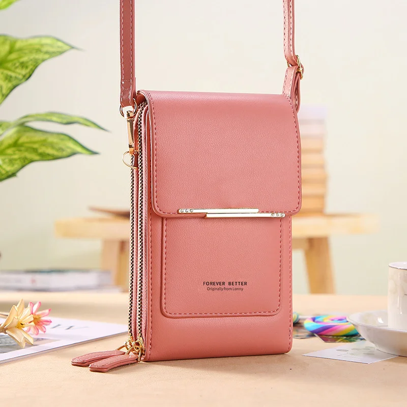 Women's Bags Soft Leather Wallets Touch Screen Mobile Phone Pouch Crossbody Shoulder Straps Handbag for Female Cheap Purse