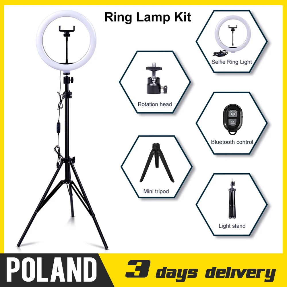 

Selfie Ring Light with tripod stand 26cm 10in LED ring lamp for makeup 6000K beauty light Video Live USB plug advertisement