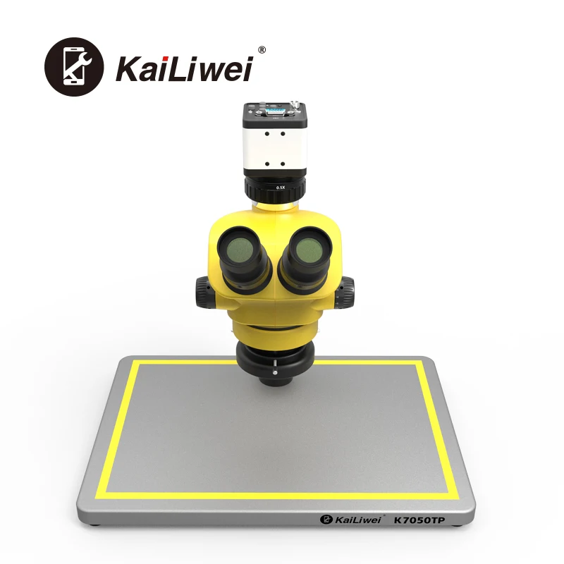 

Kailiwei HD Zoom Stereo 2MP VGA Calibrate Camera LED Ring Light 7-50X Trinocular Microscope 0.5x ctv