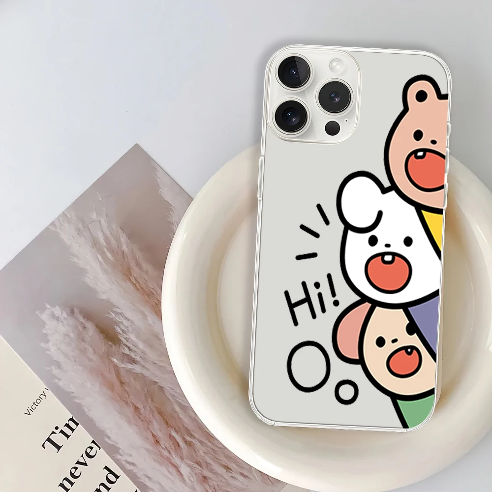 Милый чехол для телефона с рисунком Привет Друг iPhone 12 11 13 14 15 16 Max Pro Plus прозрачный