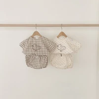 cotton casual summer newborn baby boys girls outfits suit plaid short sleeve t shirts topsshorts 2pcs kids tracksuits