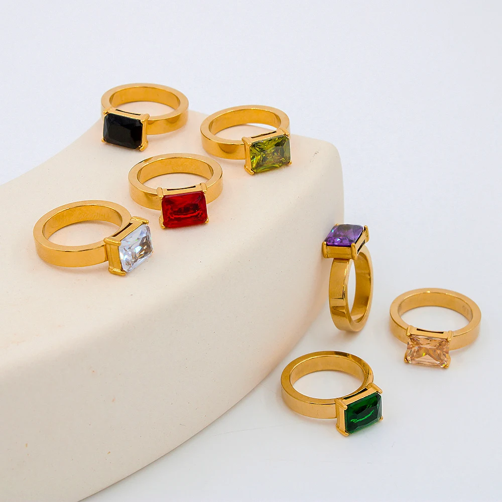 

French Vintage Geometric Zircon Ring for Men Women High Quality Stainless Steel Jewelry Gold Color Hip Hop Gift YS137