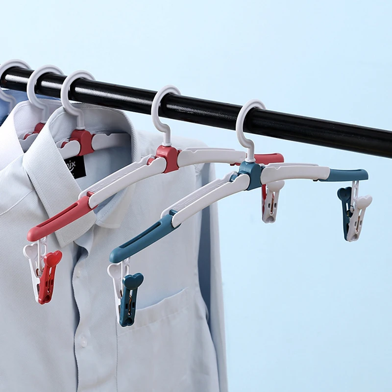 

Saving Space Travel Folding Clothes Hanger Multi-function Portable With Clip Plastic Non-slip Hanger Household Drying Rack Clip