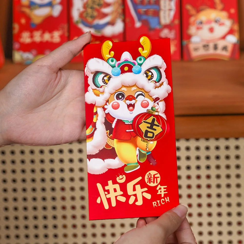 

Cartoon Dragon Red Envelopes 2024 New Year Traditional Red Pocket Spring Festival Best Wishes Hong Bao