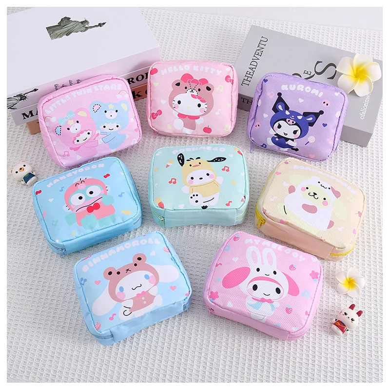 

Sanrioed Kuromi Kt Cat My Melody Cinnamoroll Purin Dog Sanitary Pads Storage Bag Cartoon Anime Cute Portable Cosmetic Bags Gifts