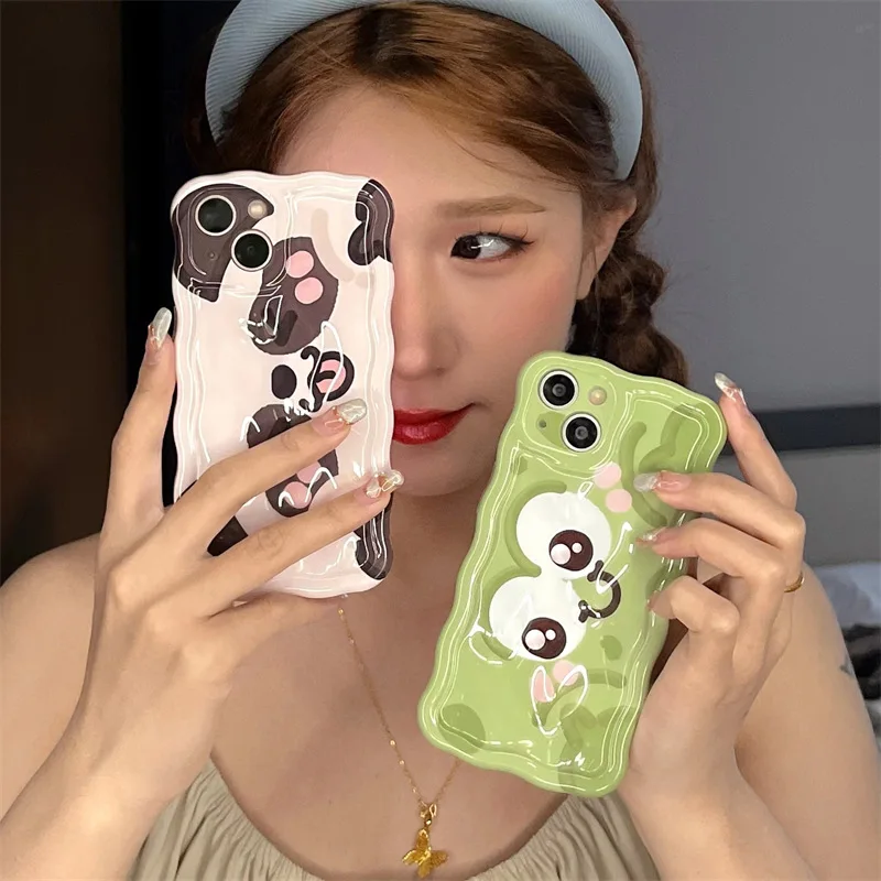 

Wave Border Cute Panda Frog Phone Case Cover for IPhone 11 12 13 14 Pro Max Shockproof Cases for IPhone 14 Pro Max Case