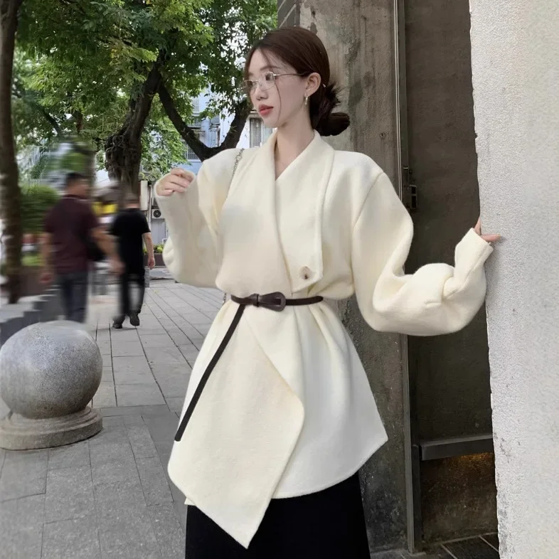 Осень 2023 новый женский вязаный свитер с лацканами и длинными рукавами куртка