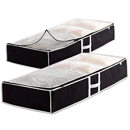 

Underbed Storage Bag Organizer (2 Pack) Large Capacity Storage Box with Reinforced Strap Handles, PP Non-Woven , Clear Window, S