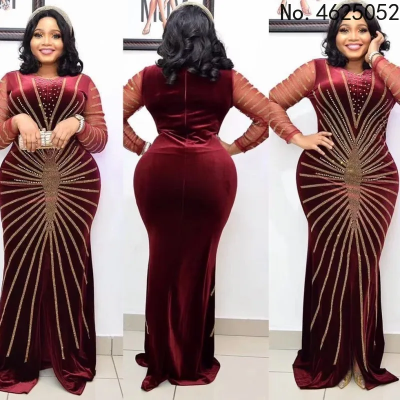 

New African Women's Dashiki Fashion Abaya Stylish KWA Nail Bead Full Drill Loose Long Dress ONE Size Bust 116CM Length 152CM