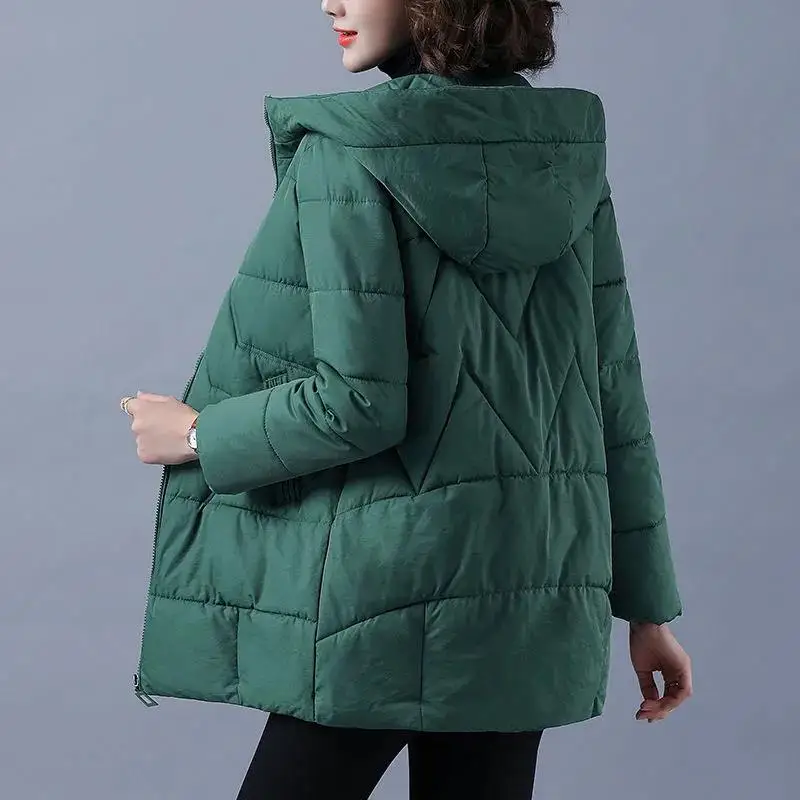 2023 Women Mid-Length Padded Coat New Loose M-4XL Down Cotton Jacket Winter Parkas Hooded Jackets Female Coats Casual Outerwear