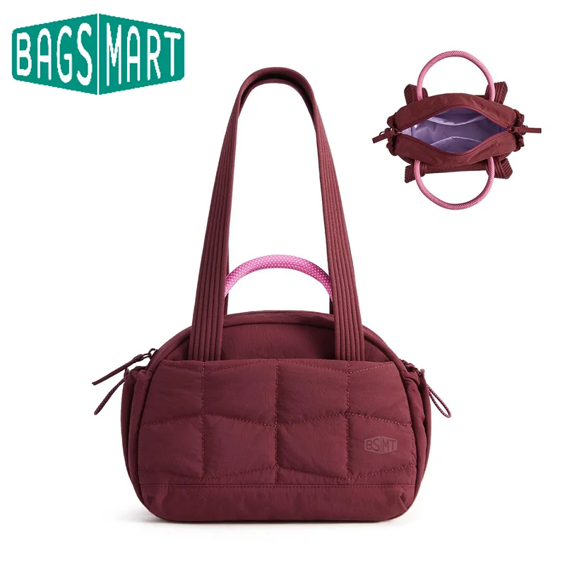 Фото Женская стеганая сумка-пуховик BAGSMART, легкая сумка через плечо, мини-сумка-тоут с ручкой для повседневных поездок и работы №1