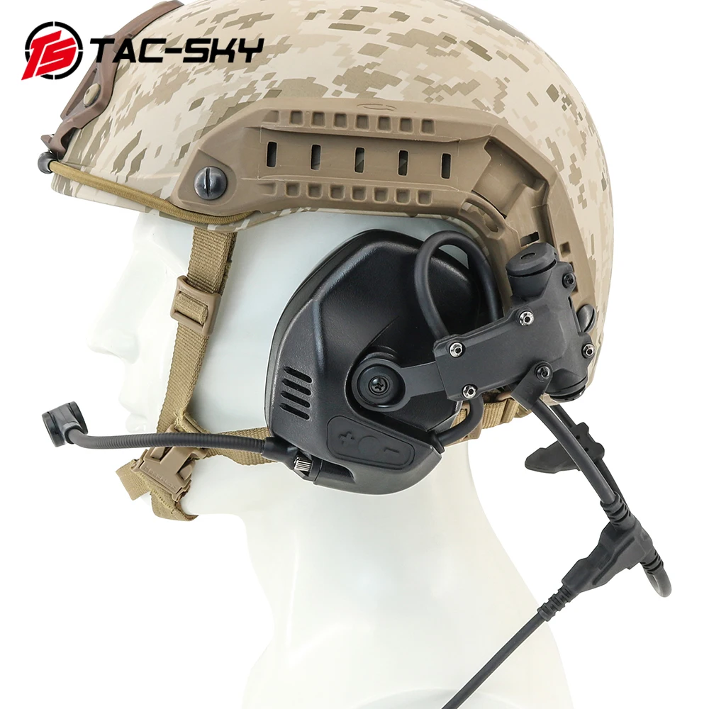 TAC-SKY Tactical RAC Headset Communication Pickup Noise Reduction with ARC Rail Adapter Fast Helmet Tactical High-cut Headset