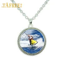 new exciting water boat speedboat necklace glass dome round pendant chain necklace mans favorite sport jewelry gift fq51
