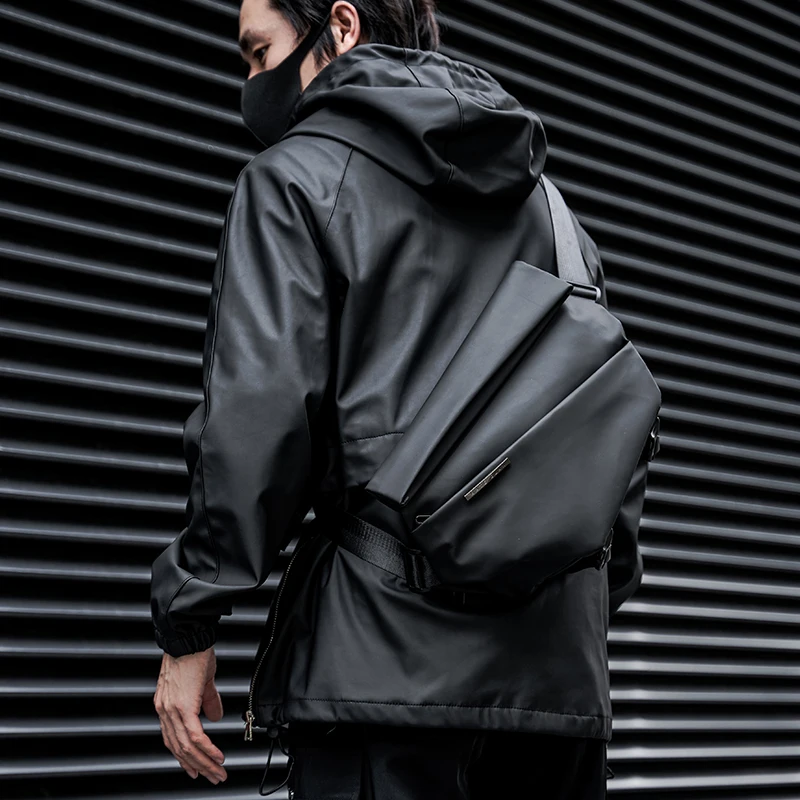 

Crossbody Man Bag Black Bag Bag Men's Personal Chest Plaid Functional Shoulder Messenger Camera Pouch Ipad Waterproof