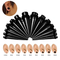 2pcs 1 6mm 24mm black acrylic ear taper plug ear tunnels gauge kit ear expander stretcher set body piercing jewelry
