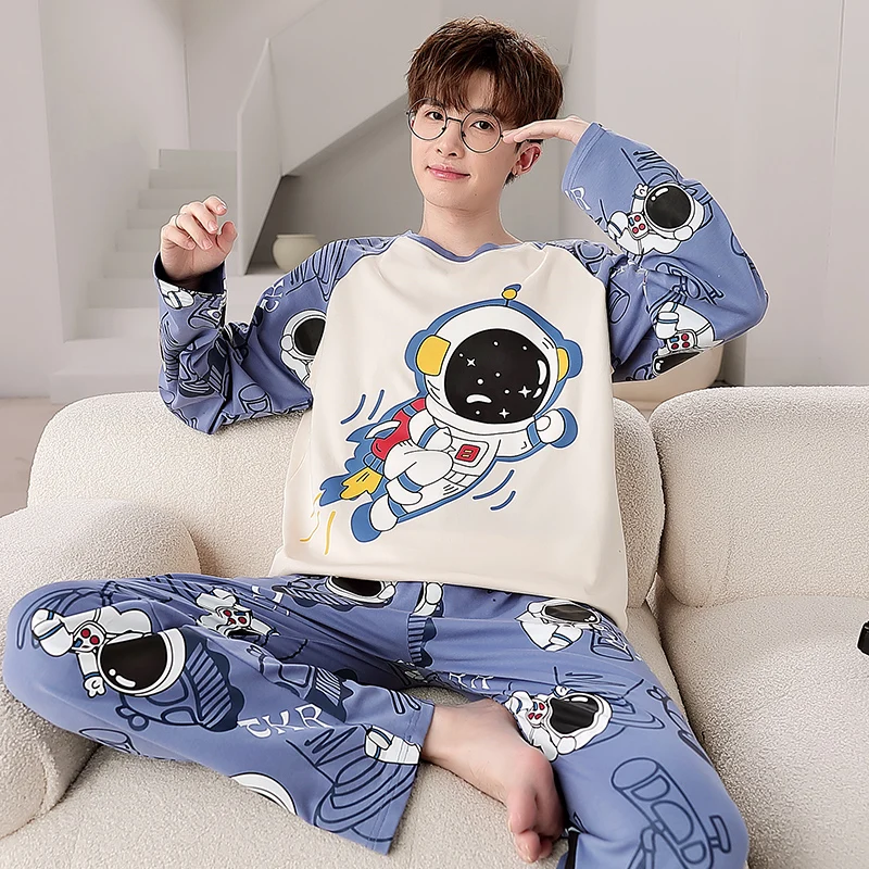 Мужские пижамы на весну и осень с длинными рукавами больших размеров для