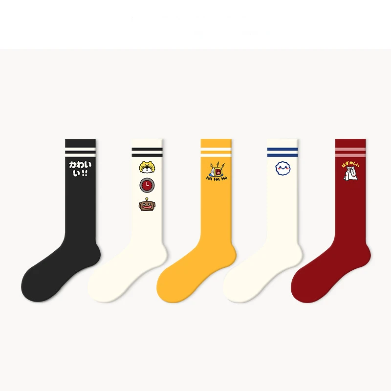 

Cartoon calf socks female ins tide summer thin cute smiley face Japanese jk long tube socks college wind and knee socks