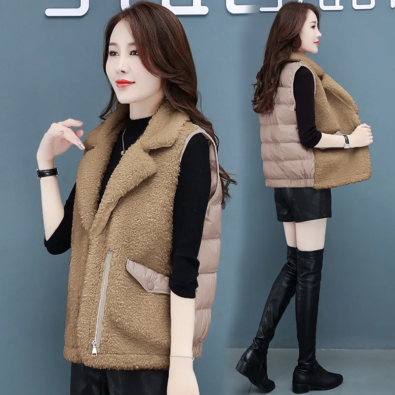 

Lamb Cashmere Waistcoat Women Short Vest Korean Down Cotton Vest Female Waistcoat Vest Plus Size Short Jacket Vest Coat Women