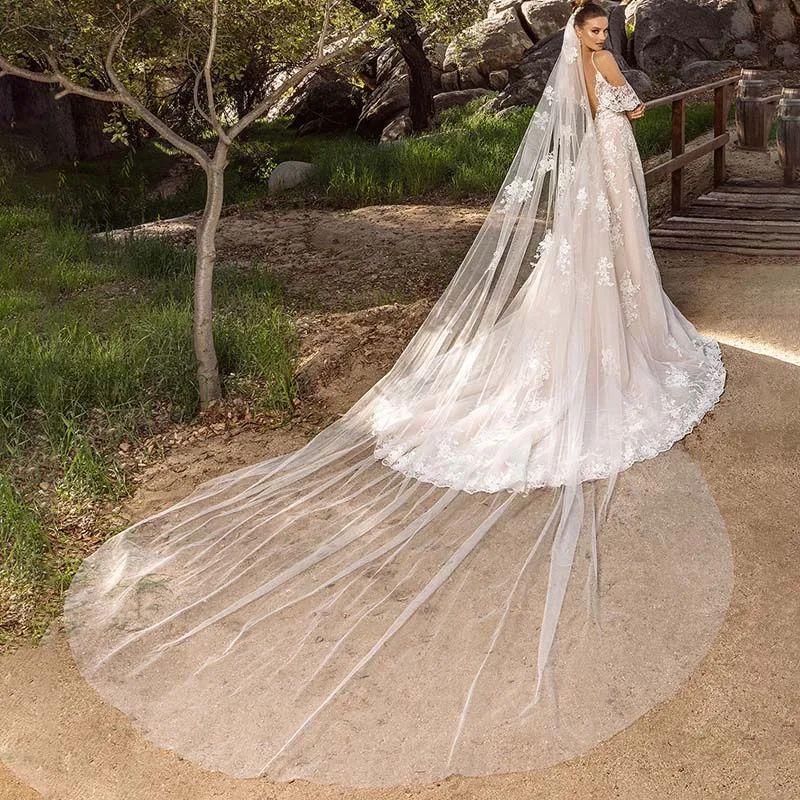 

Luxury 4M Wedding Veils for Bride Appliqued Plain Long Bridal Accessories Tulle 1 Tier Bridal Veil with Comb