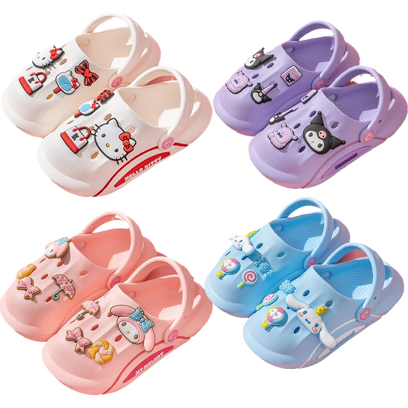 

Sanrios Hellokittys Anime Kawaii Kids Beach Shoes Cute Soft Comfortable Hole Shoes Summer New Cartoon Sandals and Slippers