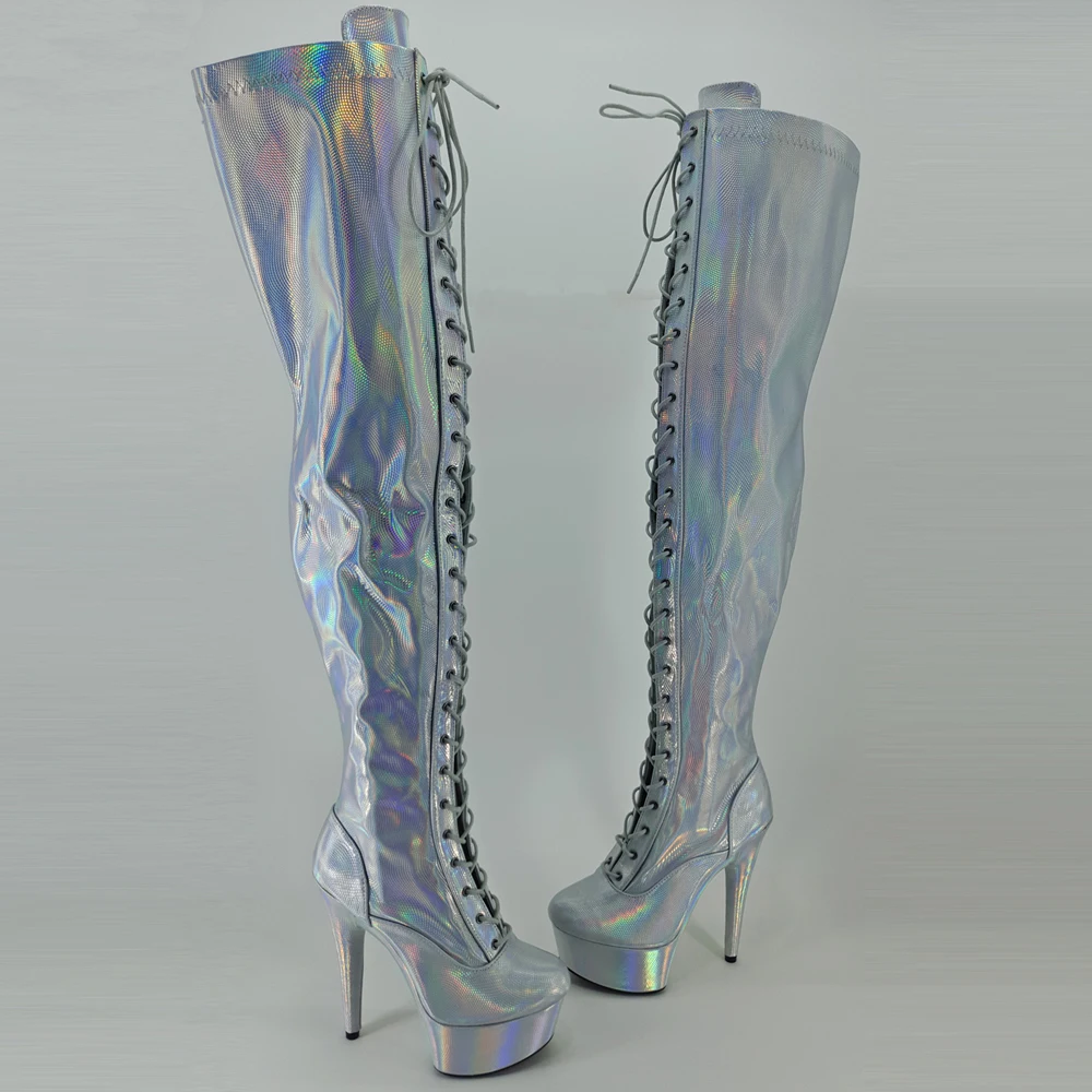 Leecabe 15cm/6inch Pole dancing sexy over knee-high boots with holo color sexy dancer pole dancing  boot
