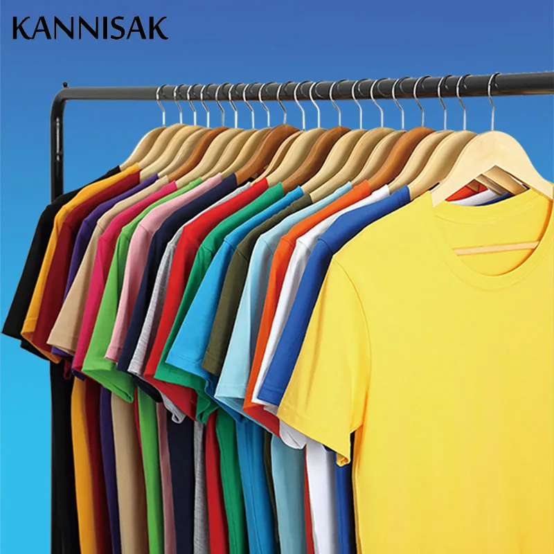 

KANNISAK 100% Cotton Men and WomenS T-shirts Solid Quality Loose Short Sleeve Summer Tops Oversize Couple Harajuku Male Tshirt