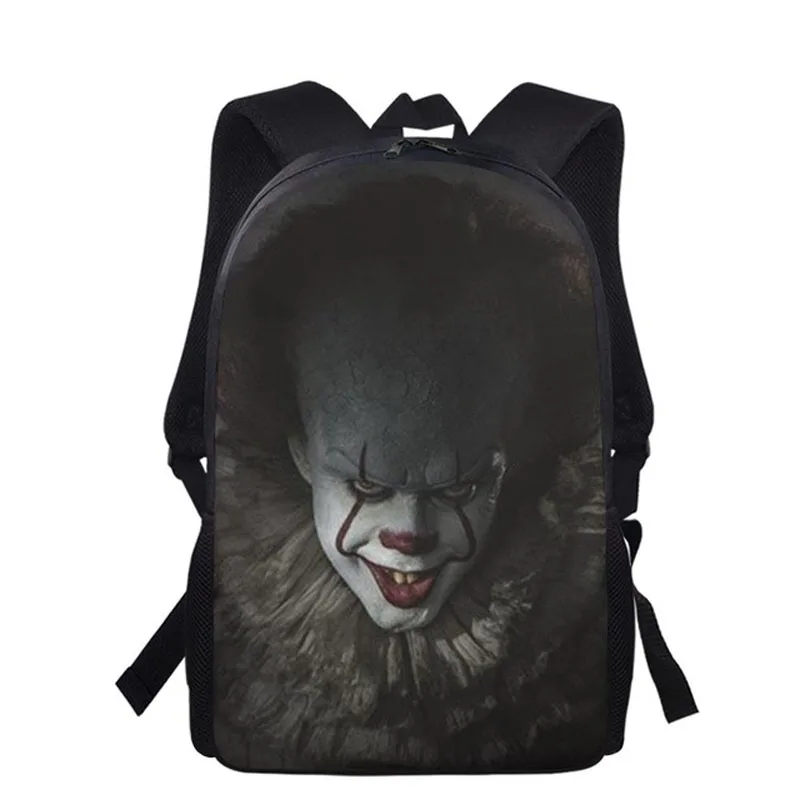 Школьные ранцы для девочек и мальчиков, рюкзак с 3D принтом клоуна пеннивайза, черные портфели для книг для подростков, 16 дюймов