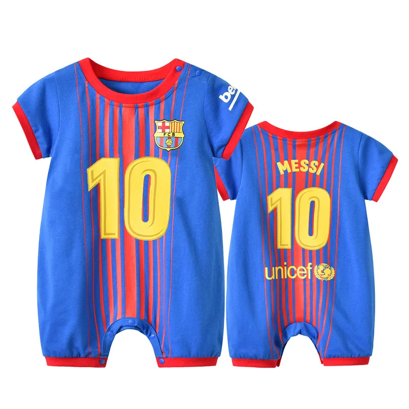 

0-3Y Infant Baby Romper Onesie Boy Girls Clothes Summer Football Blue NO.10 Garcon Soccer Costume Outfit Sport Baby Rompers