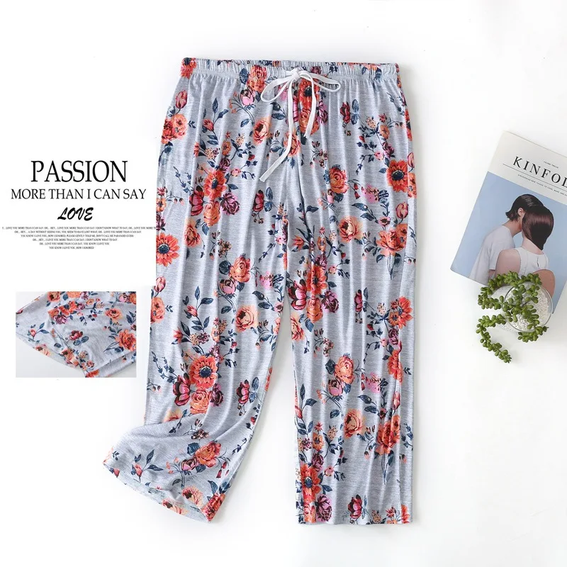 Women's Homewear Pants Drawstring Calf-Length Sleepants Flower Print Cozy Fashion Sleepwear Pant Plus Size Spring Pajamas