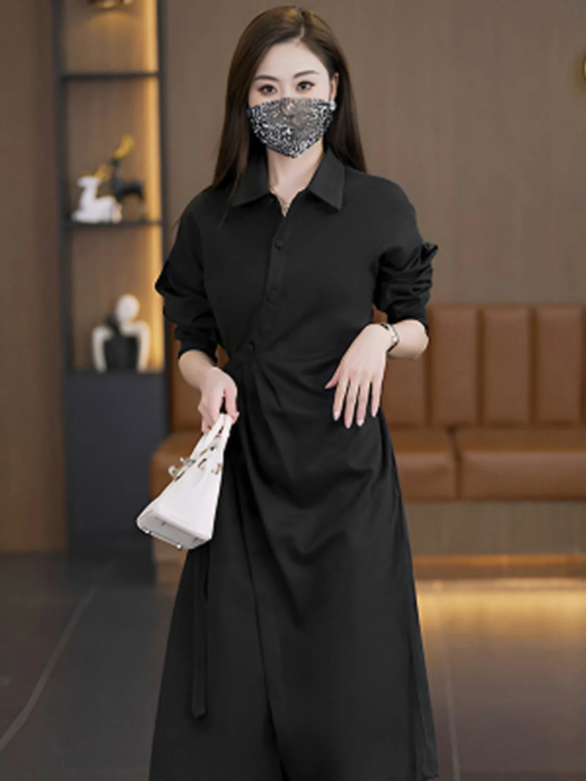 Женское платье с лацканами 2024 осень и зима новинка High Sense модное для похудения