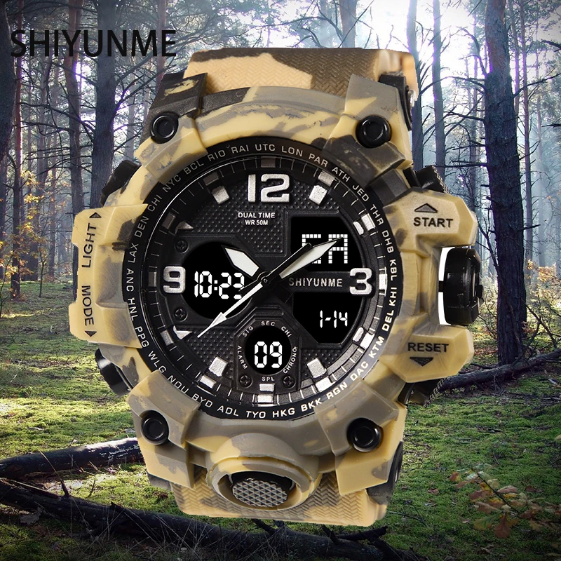 Мужские Военные Спортивные Цифровые Кварцевые Часы Shiyunmei С Двойным Дисплеем