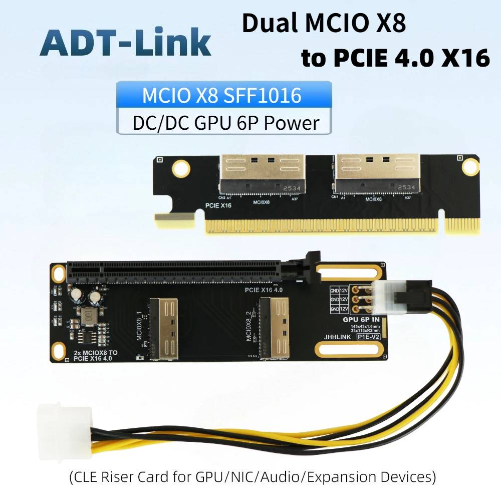 Фото Карта-расширитель PCIe 4.0/5.0 16x на два MCIO 8i (2* MCIO X8) с независимой внешней графикой и расширением X8/X16 №1