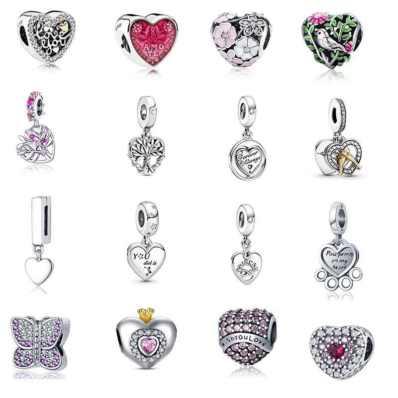 

925 Sterling Silver Heart Beads Fits Original 925 Pandora Bracelets And Bangle Pendants for Women Charm Fashion Jewelry Gifts
