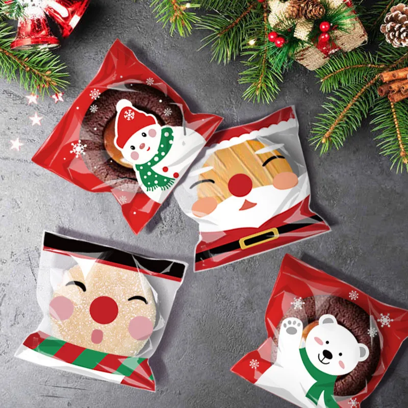 

100pcs Plastic Bags Cartoon Cookie&Candy Bags Self-Adhesive for DIY Wedding Party Biscuits Snack Dragee Baking Package