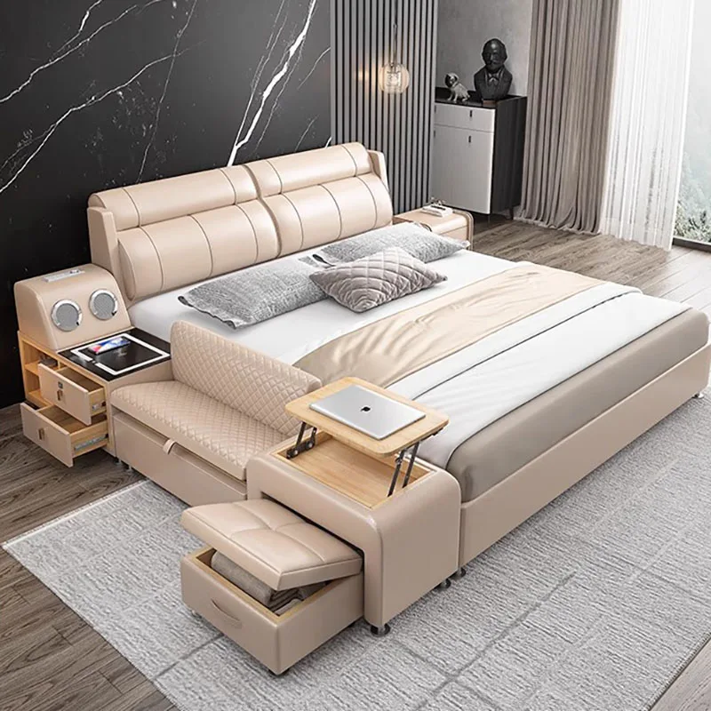 Обивочная Скандинавская кровать роскошные современные ящики платформа большого