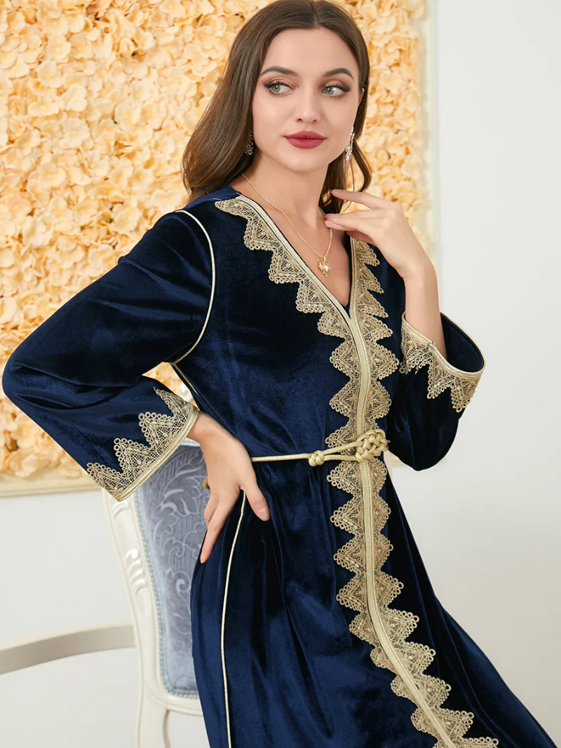 Dresses For Women 2022 Autumn Winter Velvet Embroidery V-Neck Long Sleeve Split Hem Robe Abayat Muslim Abaya Dress Dubai