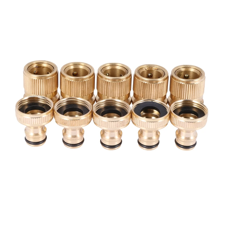 

HOT-Garden Hose Quick Connect, 3/4 Inch GHT Solid Brass No-Leak Garden Hose Connector Fitting, Male And Female(5 Pairs)