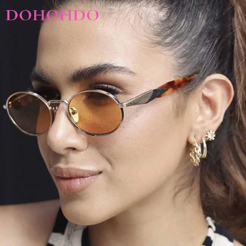 DOHOHDO маленькие овальные металлические солнцезащитные очки женские 2024 элитный