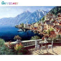 gatyztory seaside house picture by number kits diy painting by numbers drawing on canvas handpainted home decor art gift