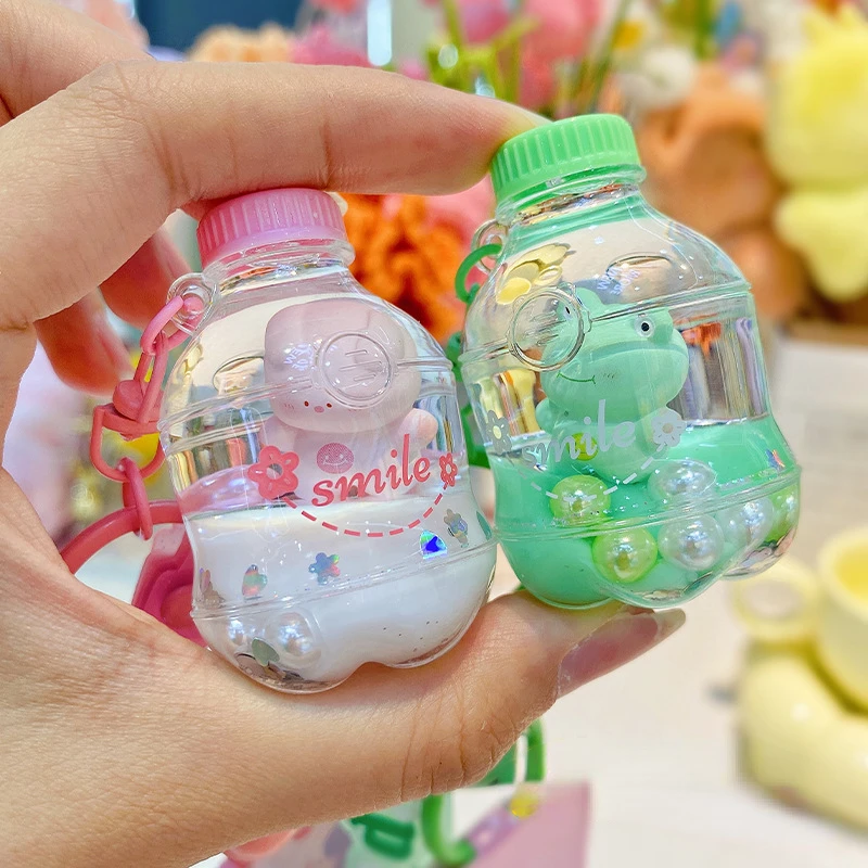 

Cartoon Rabbit Milk Tea Cup Liquid Keychain cure animals Cute Floating Quicksand Animal Keyring Women Bag Pendant Keyfob Gifts