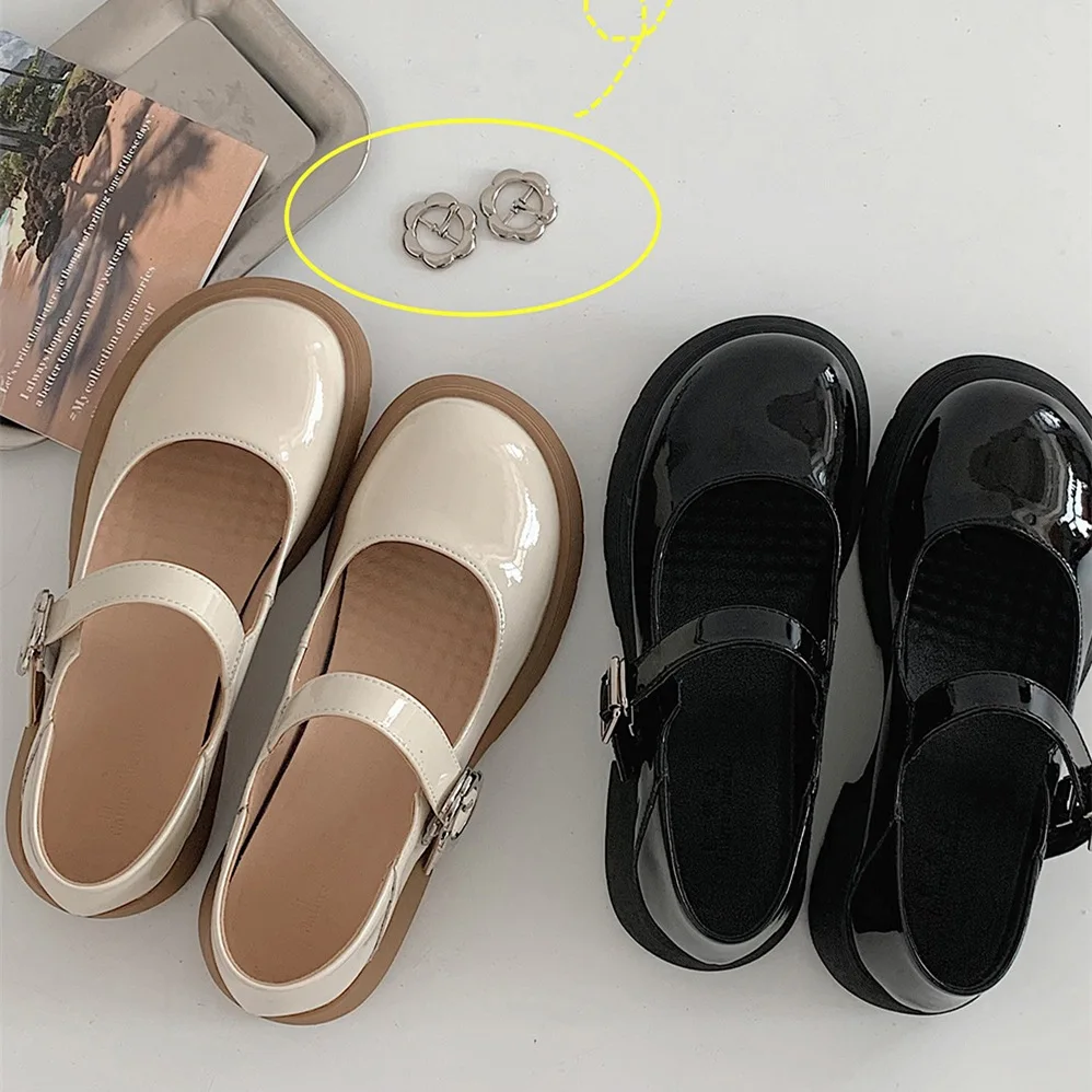 2022 Spring New Small Leather Shoes Female Uniform Round Toe Thick Heel British College Style Women's Shoes Vintage Shoes