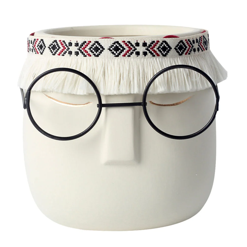 

1PC Fashion Nordic Type Flowerpot Indoor Ceramic Human Face Bonsai Pot with Hole