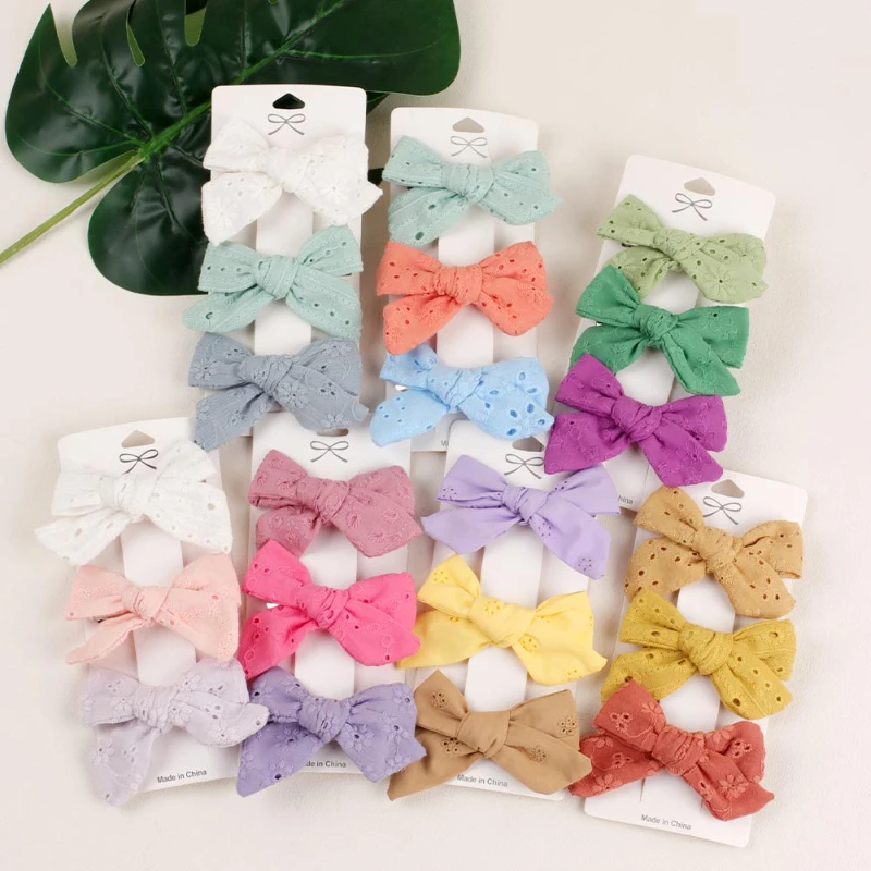 3Pcs/set Cotton Hair Bows Baby Girls Solid Color Hairpin Hair Accessories Bowknot Fully Lined Hair pins Barrettes Kids Headwear