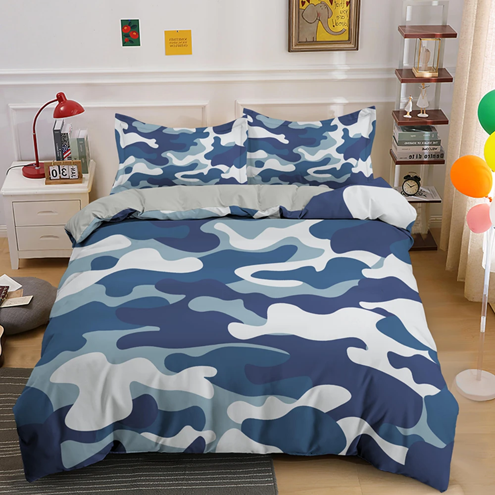Theme Modern Design King Size for Boys Girl Polyester Bedding Set Camo Duvet Cover Set Vibrant Camouflage Lattice Like Service