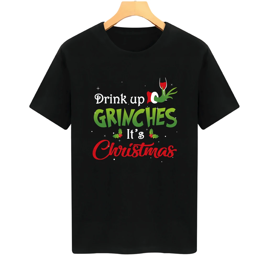 I'd Like To Stay In Bed It's Too Peopley Outside Merry Christmas Grinch T Shirts for Women Men Sweet Street Wear Cotton Tops images - 6