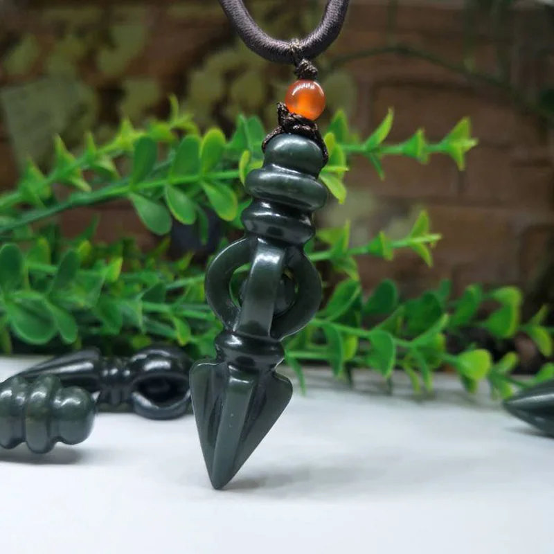 

Drop Shipping XinJiang HeTian Jade Vajra Pendant Necklace Jade JinGangChu Lucky Amulet Necklace With Chain For Men Women Gift